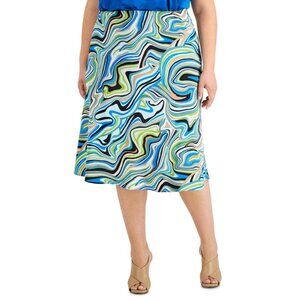 Bar III Skirt Women Plus Size 20W Deep Aqua Multicolor A Line Midi StripeZip $89